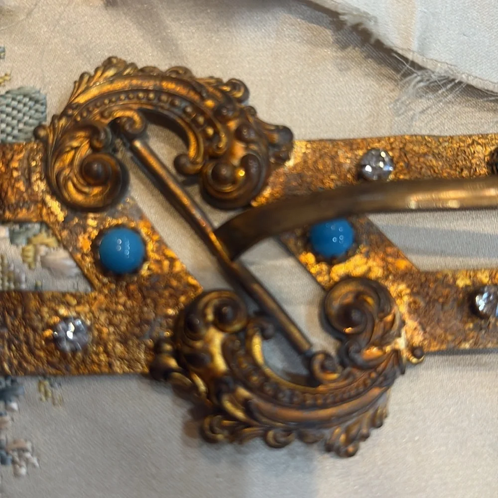 Antique Victorian Belt Buckle with Intricate Crystal Design